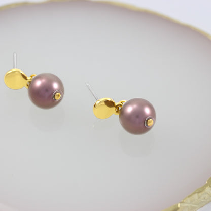 Brown Pearl Drop Earrings Gold Plated 24k