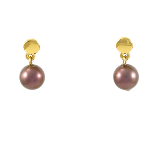 Brown Pearl Drop Earrings Gold Plated 24k