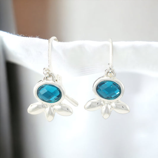 Blue Flower Silver Plated Earrings