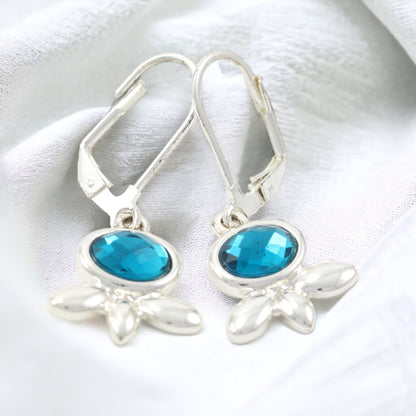 Blue Flower Silver Plated Earrings