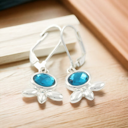 Blue Flower Silver Plated Earrings