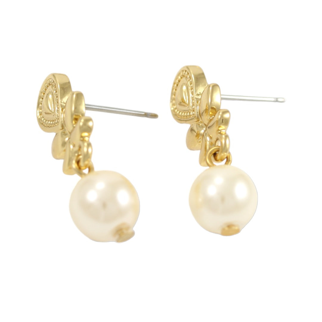 Pearl Flowers Drop Earrings Gold Plated 24K