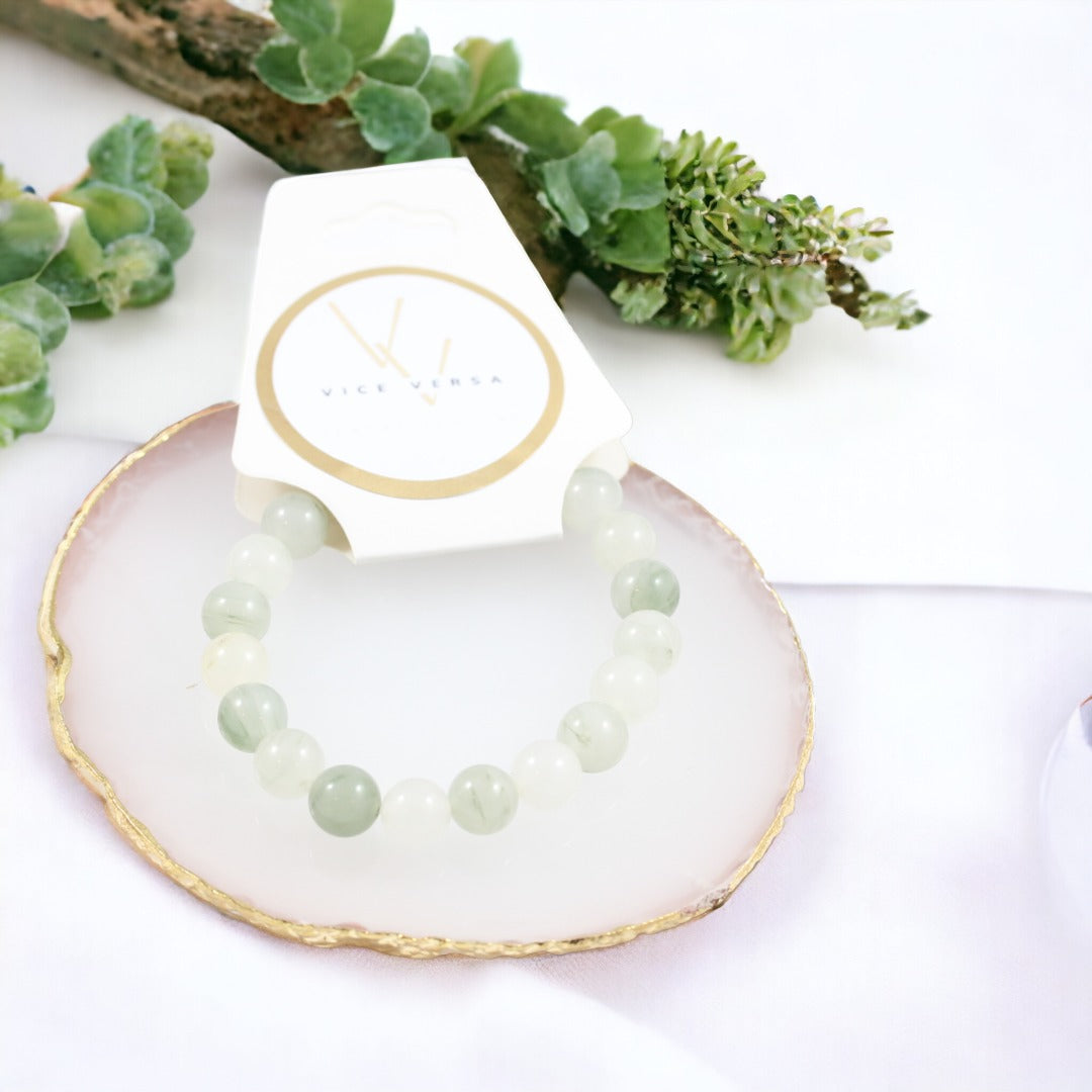 White Light Green Natural Jade Smooth Stretch Bracelet 8mm