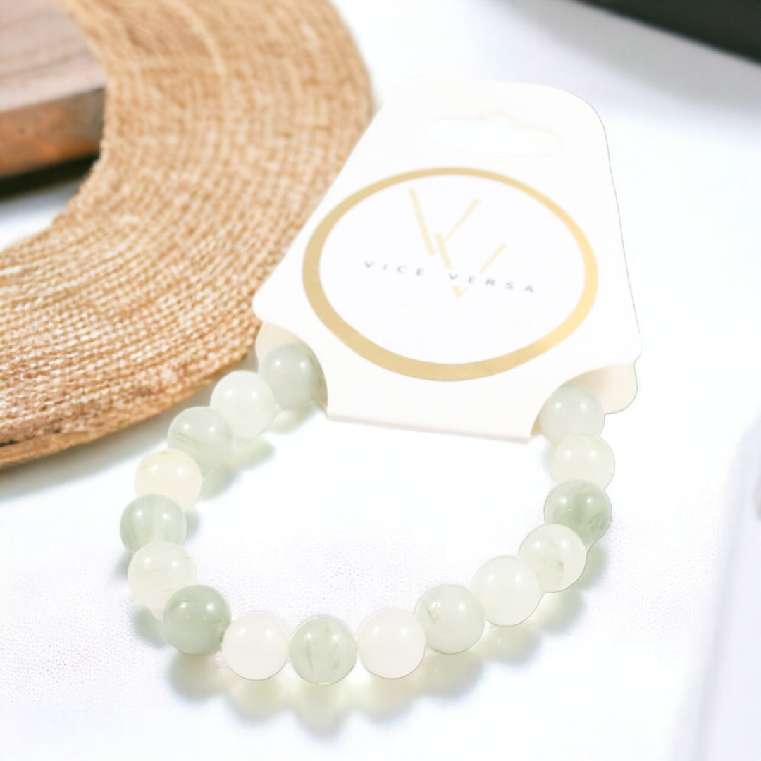 White Light Green Natural Jade Smooth Stretch Bracelet 8mm