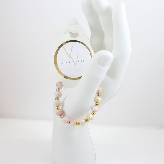 Pink Yellow Crystal Glass Beads Stretch Bracelet