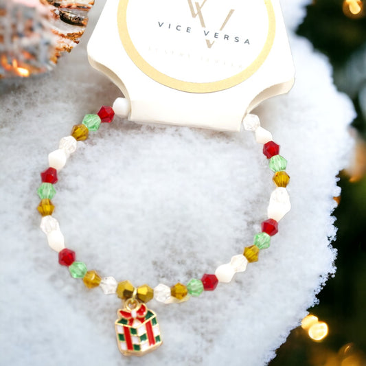 Christmas Stretch Bracelet w/ Gift Charm