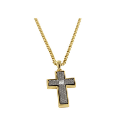 Double Side Men's Cross  Gold & Black thin design Necklace Gold Plated 24K