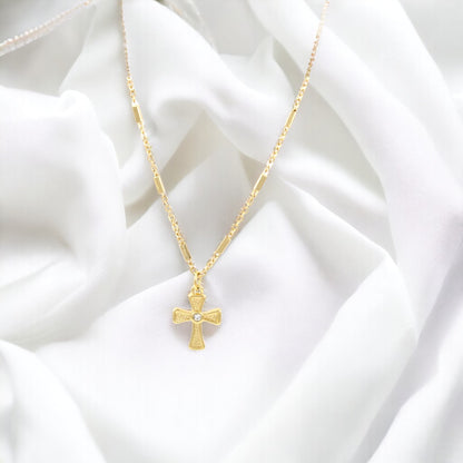 Woman Cross 1 Zircon Square design Necklace Gold Plated 24K