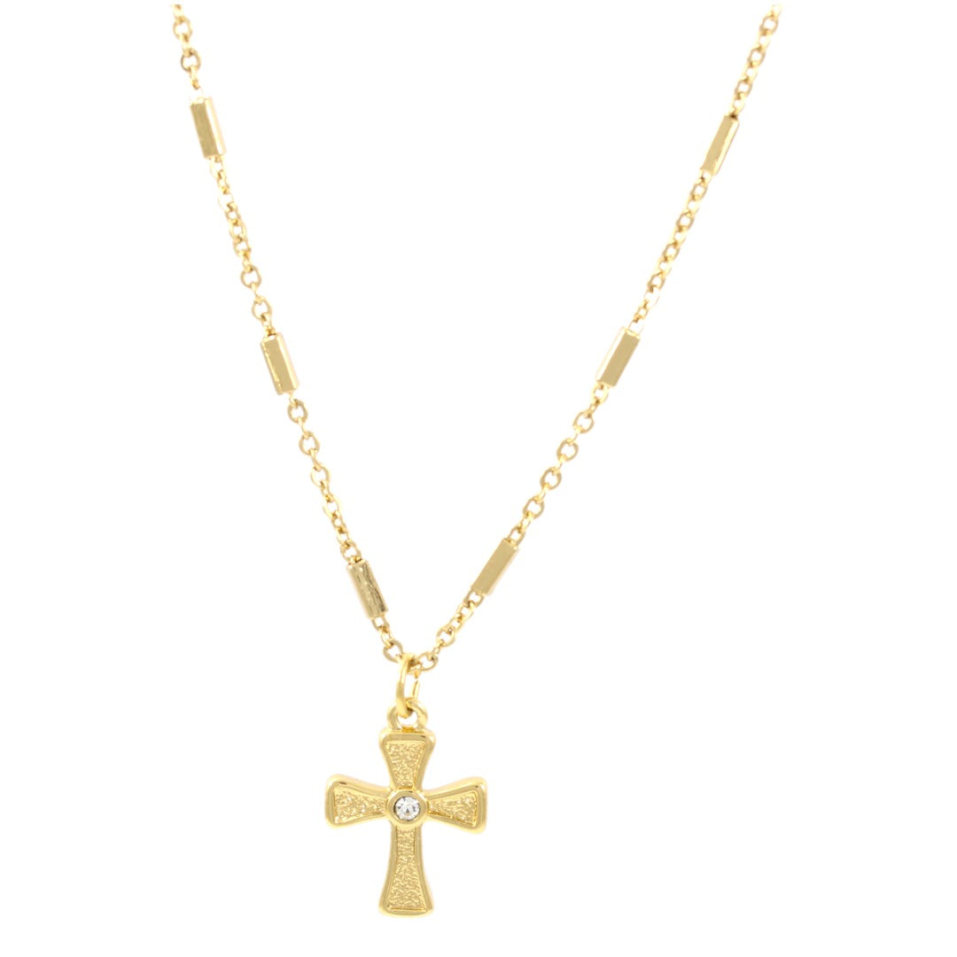 Woman Cross 1 Zircon Square design Necklace Gold Plated 24K