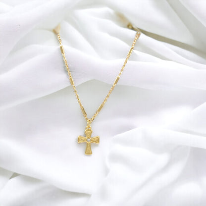 Woman Cross 1 Zircon Square design Necklace Gold Plated 24K