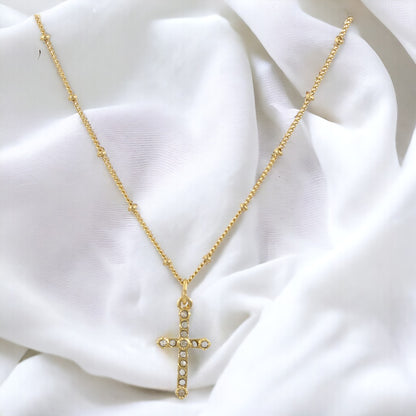 Woman Cross  Zircons dots design Necklace Gold Plated 24K