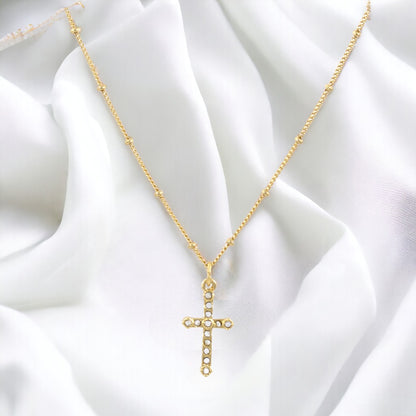 Woman Cross  Zircons dots design Necklace Gold Plated 24K