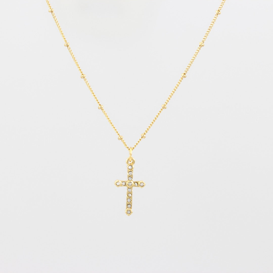 Woman Cross  Zircons dots design Necklace Gold Plated 24K