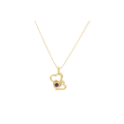 Two Hearts Purple Zircon Necklace Real Gold Plated 24K