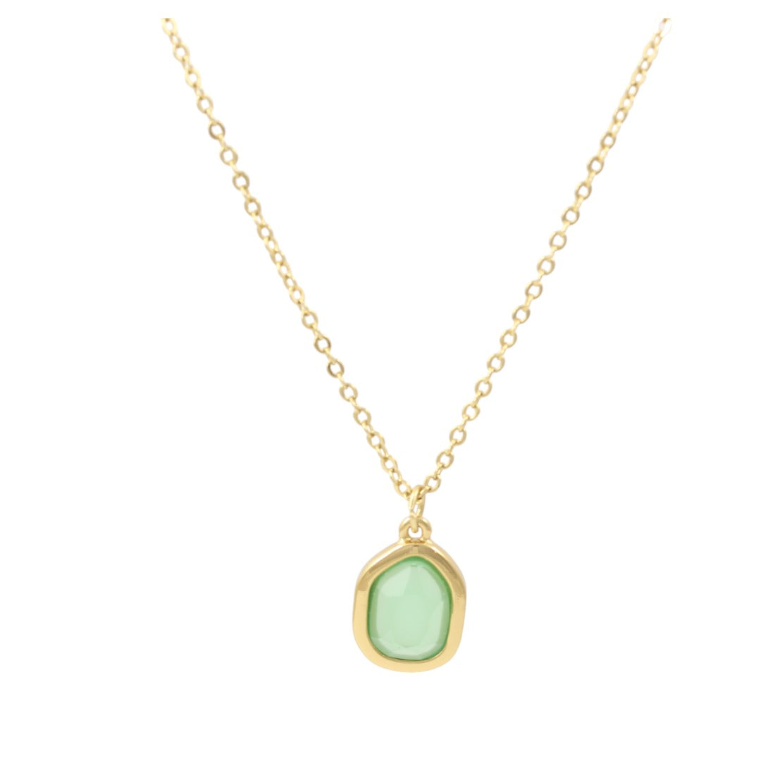 Natural Green Stone Necklace Gold Plated 24K