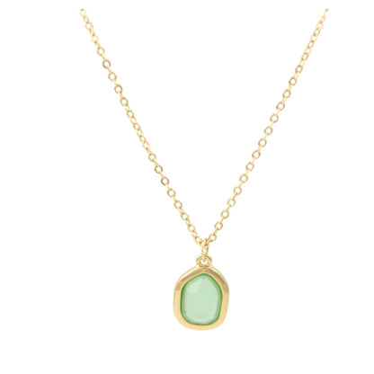 Natural Green Stone Necklace Gold Plated 24K