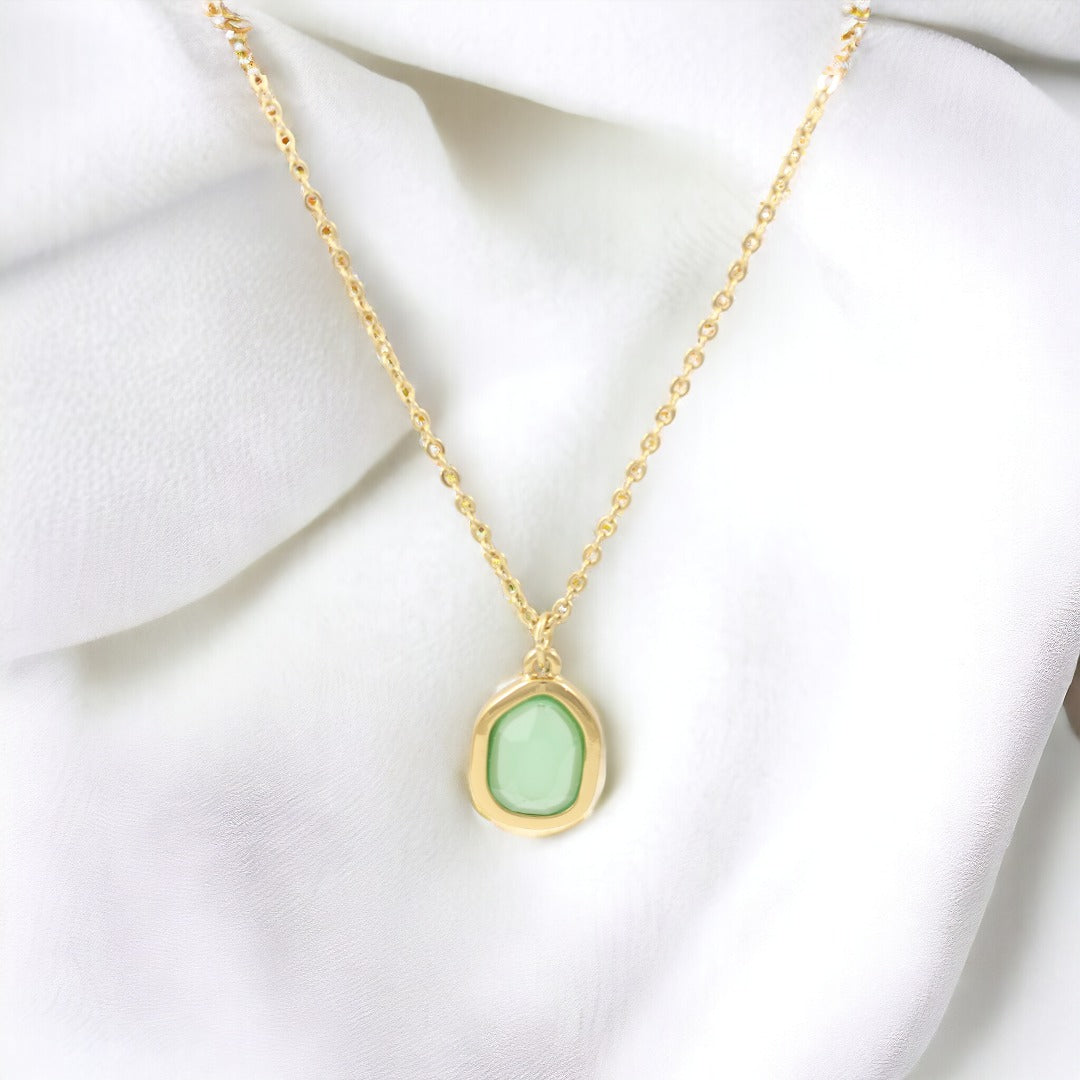 Natural Green Stone Necklace Gold Plated 24K