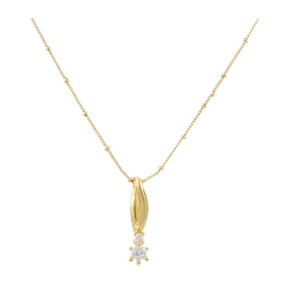 Long Charm 2 Zircon Necklace Gold Plated 24K