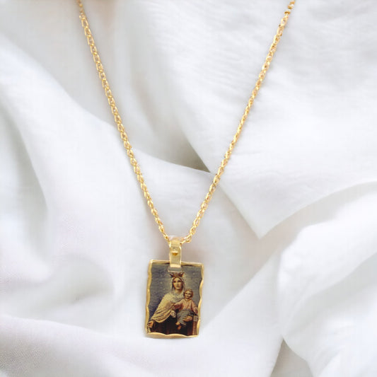 Lovely Scapulary Mary & Jesus Necklace Gold Plated 24K