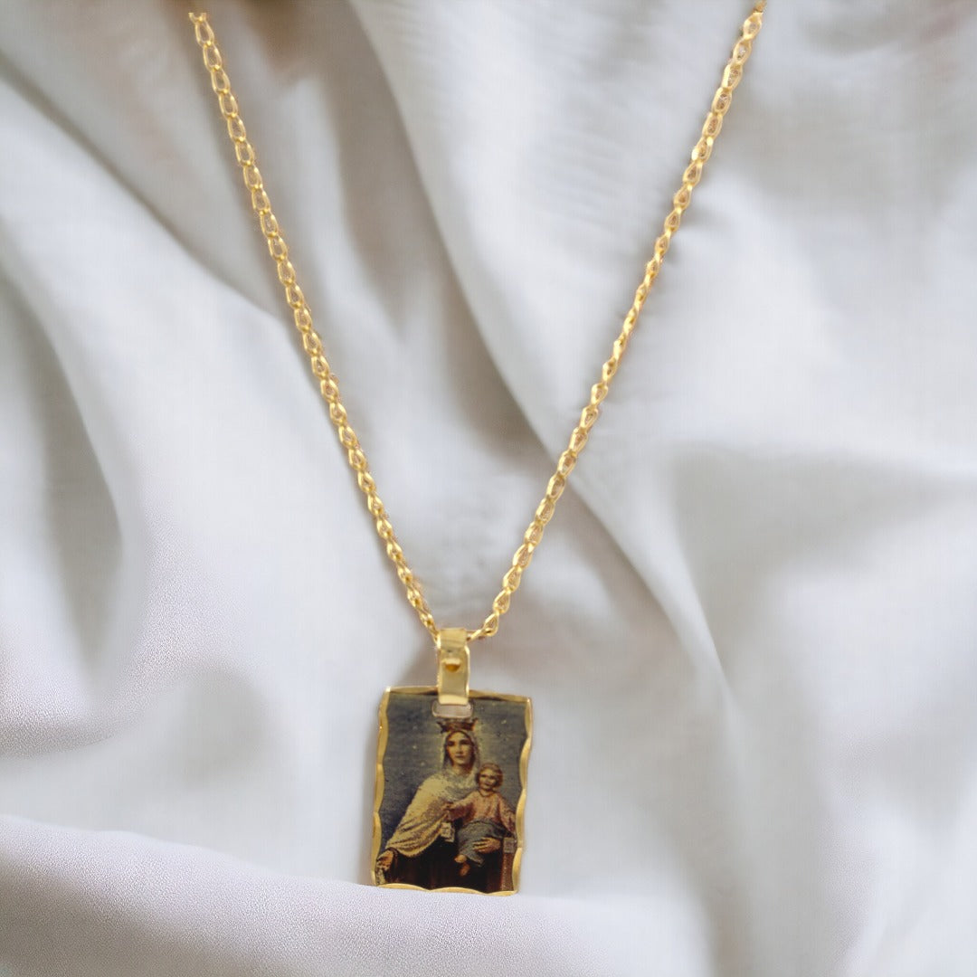 Lovely Scapulary Mary & Jesus Necklace Gold Plated 24K