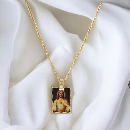 Lovely Scapulary Mary & Jesus Necklace Gold Plated 24K