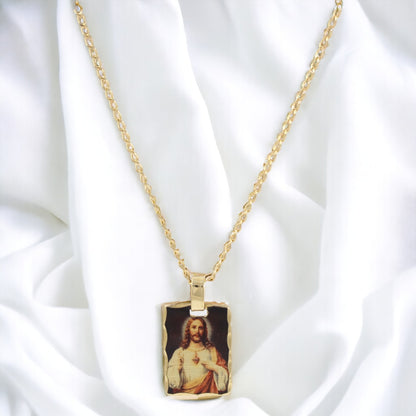 Lovely Scapulary Mary & Jesus Necklace Gold Plated 24K