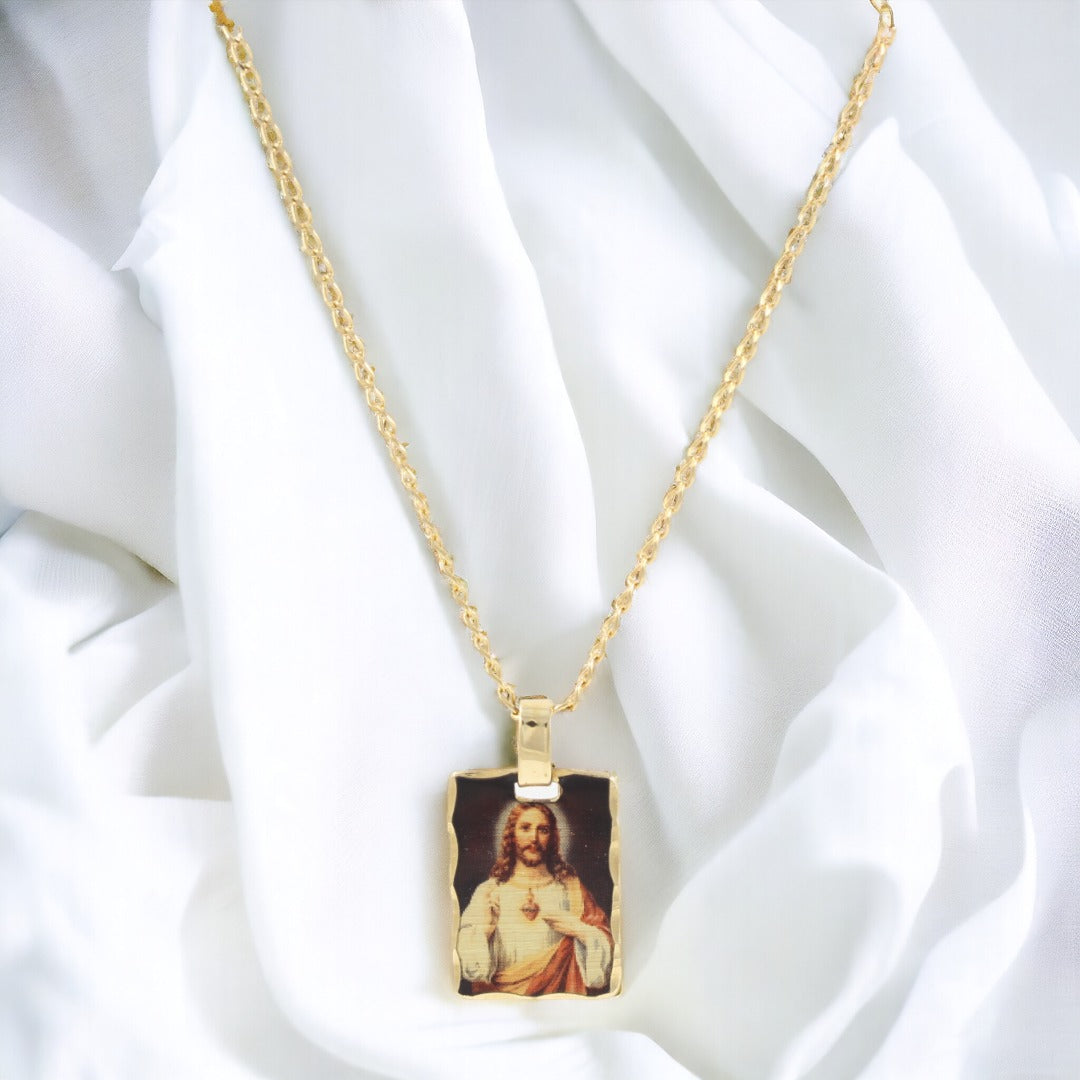 Lovely Scapulary Mary & Jesus Necklace Gold Plated 24K