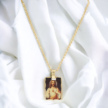 Lovely Scapulary Mary & Jesus Necklace Gold Plated 24K