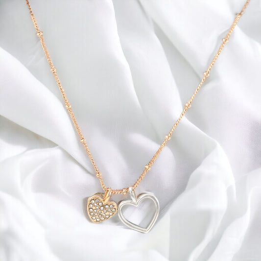 Hearts Necklace Rose Real Gold Plated