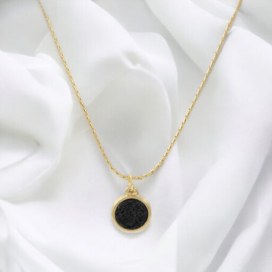 Natural Black Stone Necklace Gold Plated 24K