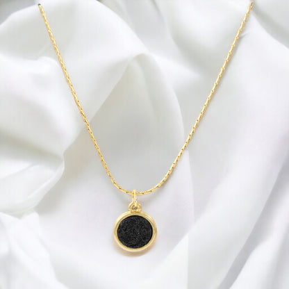 Natural Black Stone Necklace Gold Plated 24K