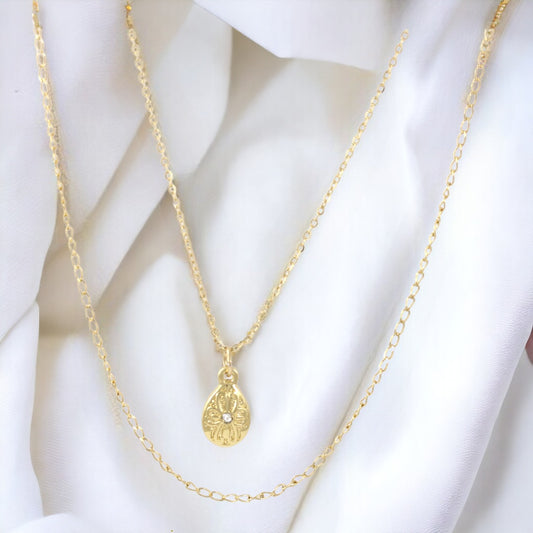 Double Chain Ovals with Zircons Necklace Gold Plated 24K