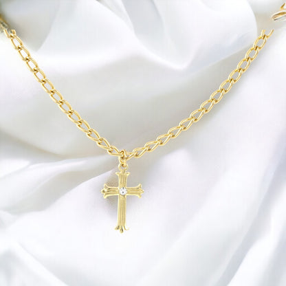 Men's Cross Thick  Chain Necklace Real Gold Plated