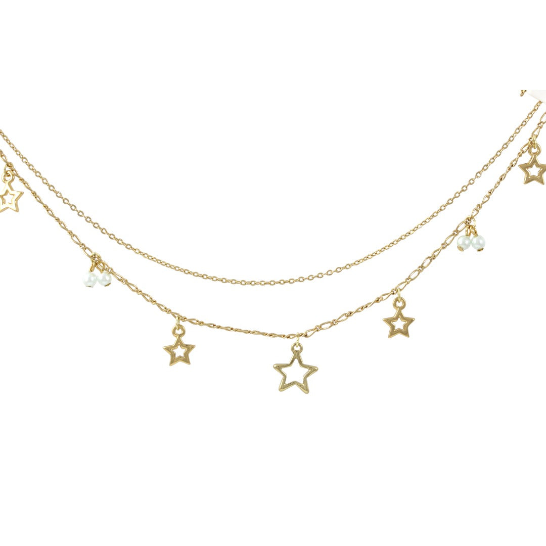 Anklet Stars & Blue pearls Real Gold Plated 24K