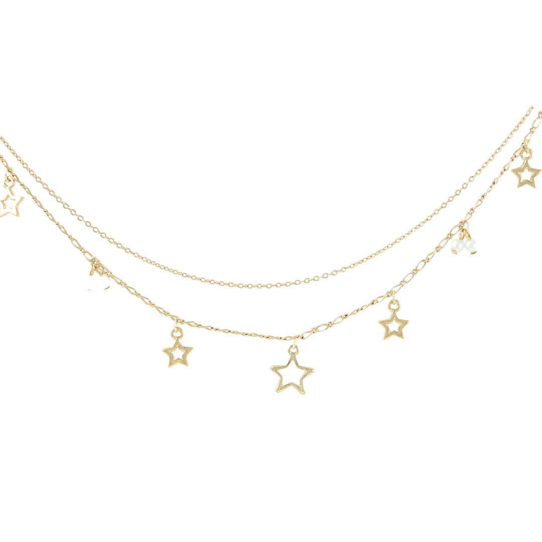 Anklet Stars & Blue pearls Real Gold Plated 24K