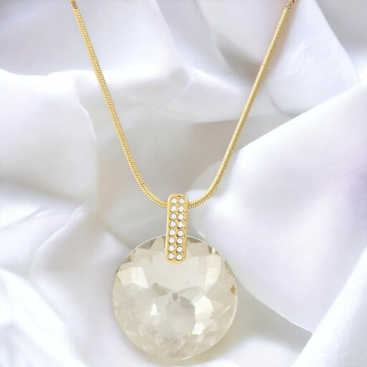 Long Necklace Big Stone Gold Plated 24K