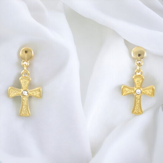 Handmade Big Cross Earrings Gold Plated 24K Stud Earrings