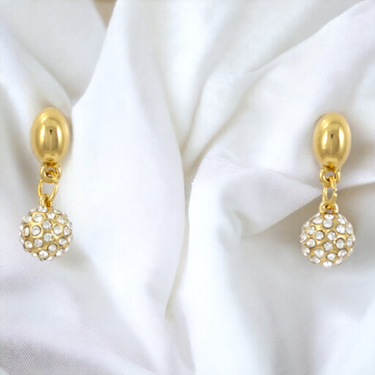 Fancy zircons Ball Drop Earrings Gold Plated 24K