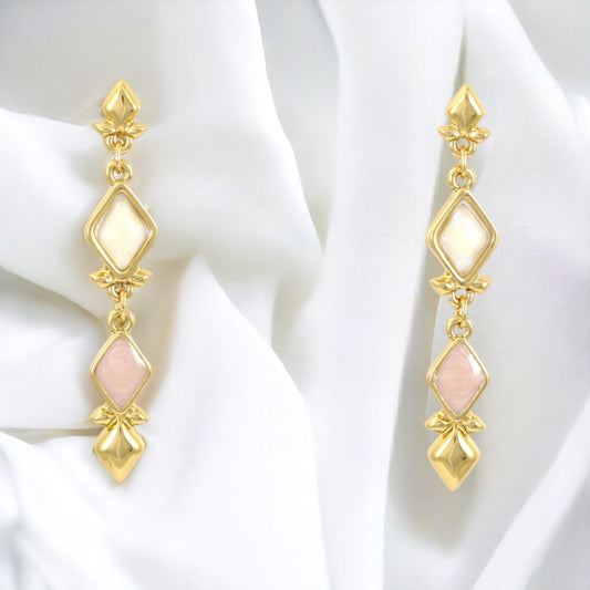 Drop Fancy Pink & White Diamond earring Gold Plated