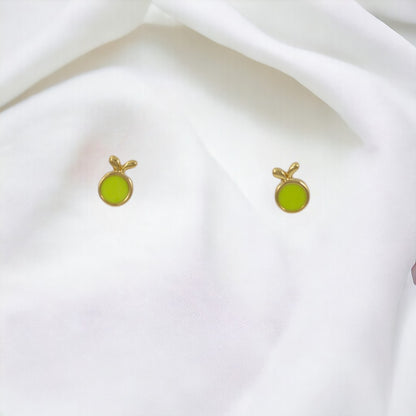 Green Apple Stud Earrings Gold Plated 24K