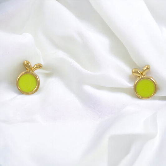 Green Apple Stud Earrings Gold Plated 24K