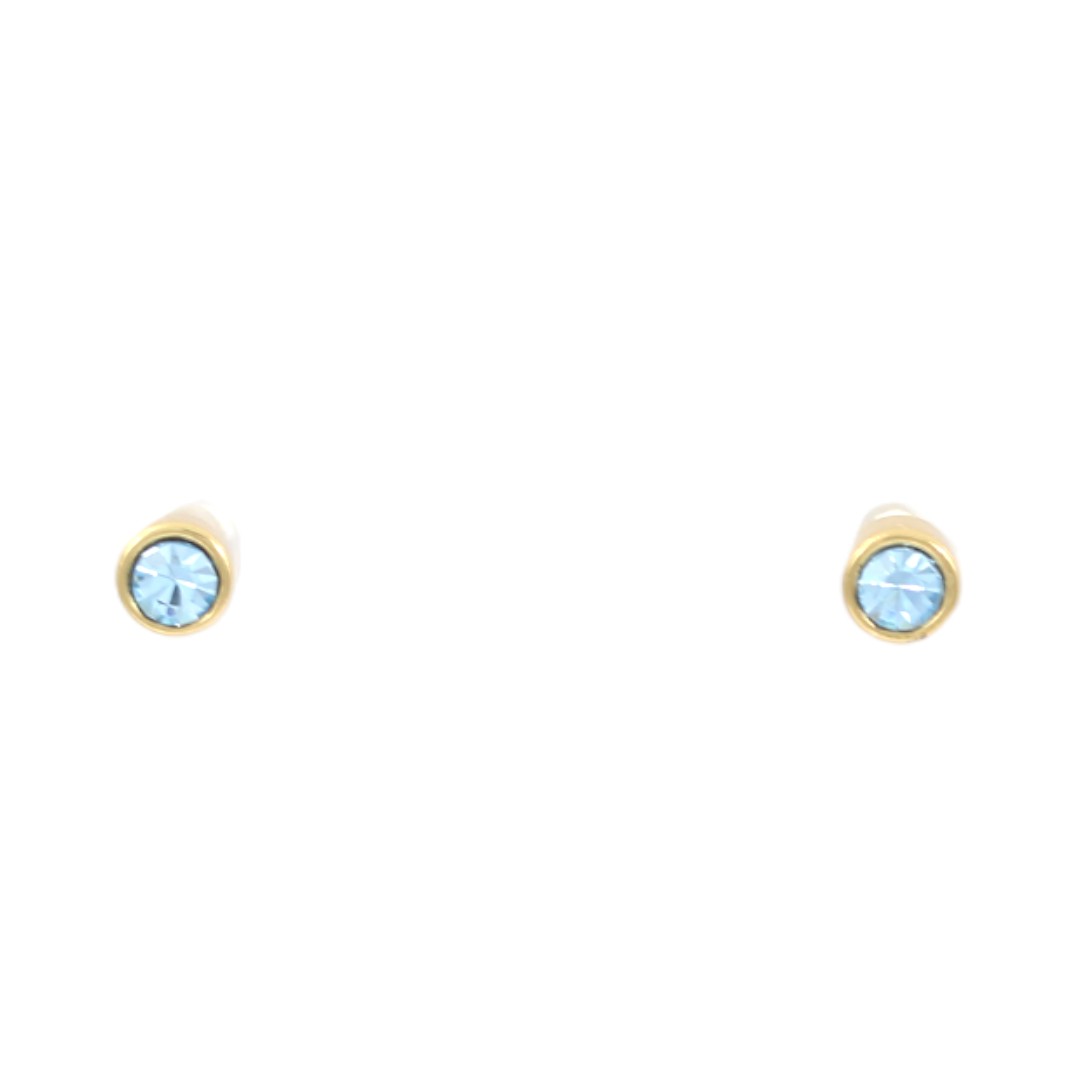 Blue 1 Zircon Stud Earrings Gold Plated 24K