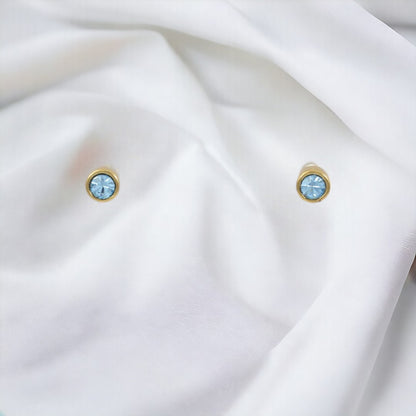 Blue 1 Zircon Stud Earrings Gold Plated 24K