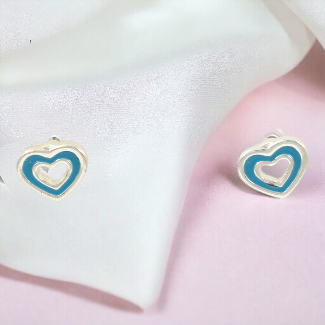 Blue Heart Stud Silver Plated Earrings