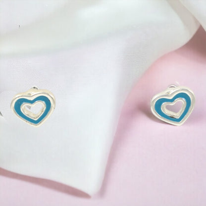 Blue Heart Stud Silver Plated Earrings