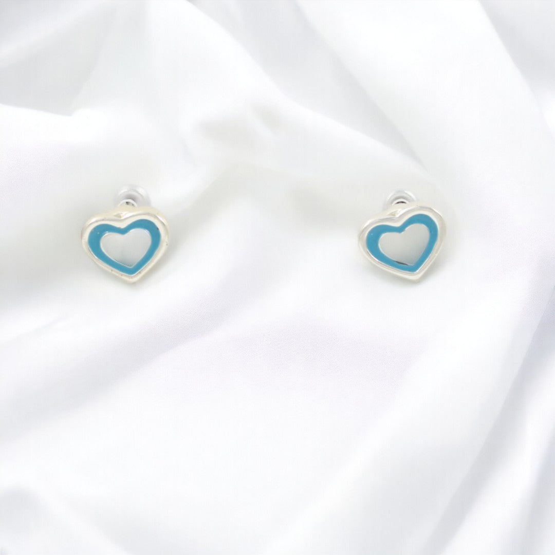 Blue Heart Stud Silver Plated Earrings