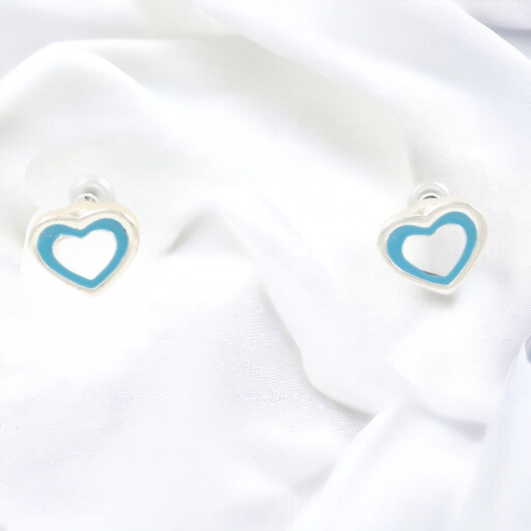 Blue Heart Stud Silver Plated Earrings