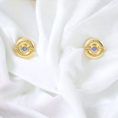 Small blue zircon Circle Gold Plated 24K Earrings