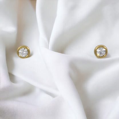 Big Studs Zircon Earrings Real Gold Plated 24K