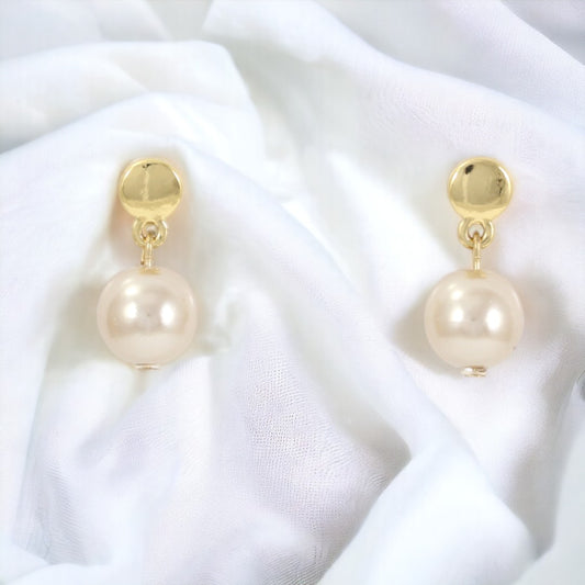 Cream Pearl Drop Earrings Real Gold Plated 24k